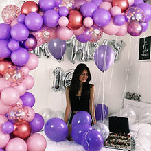 Load image into Gallery viewer, Purple Pink Balloon Arch Kit, Balloon Garland 80PCS Latex Birthday Party Decorations Including Metallic Purple Red Balloons & Rose Gold Confetti Balloons for Birthday Baby Bridal Shower Party Supplies