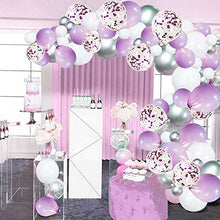 Load image into Gallery viewer, Balloon Arch Kit Pastel Purple White Silver Confetti Helium Latex Balloons Garland Pack 102 pcs with 16ft Tape Stripe & Glue Dots for Girls Wedding Birthday Baby Shower Graduation Party Decorations