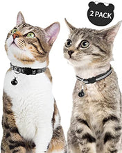 Load image into Gallery viewer, Taglory Reflective Cat Collar with Bell and Safety Release, 2-Pack Girl Boy Pet Kitten Collars Adjustable 19-32cm Black