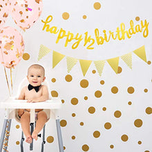 Load image into Gallery viewer, 6 Months Banner Happy Birthday Banner Happy 1/2 Birthday Banner Glitter 1/2 Half Year Cake Topper Triangle Flag Banner for Half Year Baby Shower Birthday Party Decoration, Pre-Strung (Gold)