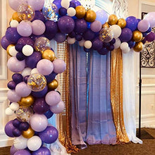 Load image into Gallery viewer, i-QiQi Purple Balloon Garland Kit, Latex Gold Confetti Balloons Metallic Gold Balloons White for Engagement Wedding Birthday Party Baby Shower.