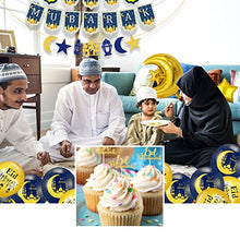 Load image into Gallery viewer, iZoeL Eid Decorations UK with Eid Mubarak Banner, Eid Mubarak Balloons, Eid Mubarak Cake Topper, Eid Mubarak Decorations for Home Set Restaurant Garden - Mubarak UK