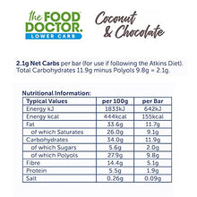 Load image into Gallery viewer, The Food Doctor Chocolate Bar, Keto Snacks, Low Carb, Low Sugar Chocolate Coconut Snack Bar, Multipack of 15