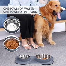 Load image into Gallery viewer, pecute Dog Bowls Non Slip, Stainless Steel Double Bowls Set with Non-Spill Silicone Mats Tray for Medium Large Dogs Water & Food Feeding Dishes(26 + 56 Ounce, Grey)