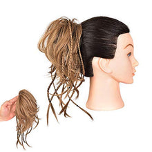 Load image into Gallery viewer, Messy Bun Hair Piece Fluffy Tousled Updo Hair Bun Curly Messy Bun with Braids Synthetic Ponytail Extension Hair Pieces for Women (Light Golden Brown Mix Pale Golden Blonde)