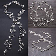 Load image into Gallery viewer, TOKERD 50cm Bridal Hair Vine for Wedding Crystal Hairband Silver Pearl Hair Accessories Rhinestones Hair Vine Headpieces Bride Hair Styling Accessories for Women Girls Ladies