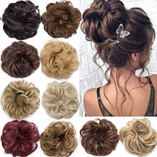 Load image into Gallery viewer, Messy Hair Bun Hair Scrunchies Extensions Curly Wavy Hairpiece Synthetic Chignon for Women Updo Ponytail Bun Extension Dark Brown