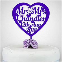 Load image into Gallery viewer, PERSONALISED Wedding/Anniversary Cake Topper - Personalise with ANY SURNAME - Food Safe Acrylic Cake Decoration - Mr And Mrs NAME - Made from Strong 3mm Coloured Acrylic - Different Colours to Choose