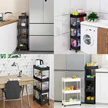 Load image into Gallery viewer, JAKAGO Slide Out Storage Cart Slim Rolling Trolley, 4 Tier Storage Rack Utility Organizer Shelf, Narrow Places Tower Rack Mobile Shelving Unit for Pantry Kitchen Office Bathroom (Black)