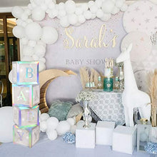 Load image into Gallery viewer, Baby Shower Boxes Party Decorations – 4Pcs Rainbow Silver Transparent Balloons Decor Baby Box Baby Blocks Decorations for Boys Girls Baby Shower Bridal Showers Gender Reveal Backdrop Birthday Party