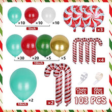 Load image into Gallery viewer, Christmas Balloon Garland Arch kit, 103 Pcs Xmas Red Green Gold Confetti Balloons with Candy Cane Balloons for Christmas New Year Party Deco Wintertime Holiday