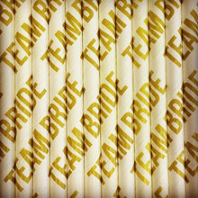 Load image into Gallery viewer, Hen Party Paper Drinking Straws - Pack of 20 White & Gold Team Bride - Eco Friendly