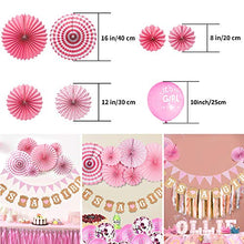Load image into Gallery viewer, Baby Shower Decorations for Girls, 22 Pcs Pink Babyshower Decorations with 10pcs Balloons/Paper Bunting/IT'S A Girl Banner/6pcs Paper Fans/4 Roll Ribbon for Baby Girl Party Decoration
