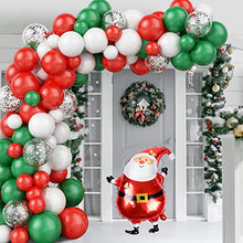 Load image into Gallery viewer, Christmas Balloon Arch Garland Kit, 104 Pcs Xmas Balloon Arch with Red Green White Latexballons, Silver Confetti Balloons & Santa Claus Foil Balloons, Christmas Balloon Kit for New Year Party Decor