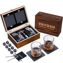 Load image into Gallery viewer, VOVZON Whiskey Stones and Glasses Gift Set for Men – 8 Whisky Scotch Bourbon Chilling Stones, 2 Whiskey Glasses in Wooden Box – Christmas/Father's Day/Birthday Gift/Present for Father Dad Boyfriend