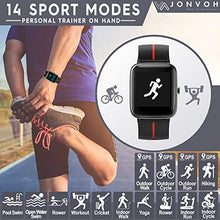 Load image into Gallery viewer, JONVOH Smart Watch for Men and Women - IOS Android Compatible Smartwatch with Touch Screen - Integrated GPS Fitness Tracker SyncLife Dazzle - Black/Red