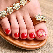 Load image into Gallery viewer, Glossy False Toenails 24PCS Red Glitter False Toe Nails Full Cover Square Artificial Press on Toe Nails for Wedding Party Prom and Women