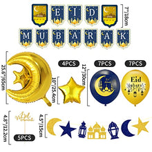 Load image into Gallery viewer, iZoeL Eid Decorations UK with Eid Mubarak Banner, Eid Mubarak Balloons, Eid Mubarak Cake Topper, Eid Mubarak Decorations for Home Set Restaurant Garden - Mubarak UK