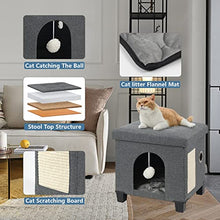 Load image into Gallery viewer, BRIAN & DANY Collapsible Cat Cave for Indoor Cats, Multifunctional Cube Cat House with Cat Scratch Board & Ball, 37.5 x 32.5 x 36 cm, Gray