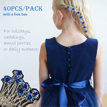 Load image into Gallery viewer, Wedding Hair Accessories Bridal Rhinestone & Pearl Flower Hair Pins U Shaped Crystal Hair Grips Hair Clips for Bridesmaid,Women,Girls,Kids Bobby Pins for Braids,Thick Hair(40PCS/Blue)