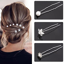 Load image into Gallery viewer, 30 pcs Crystal Flower Hair Pin and 1 Pearl Crystal Headband Bridal Flower Crystal Rhinestone U Shaped Hair Pins Wedding Hair Accessories Pearl Flower Hairpins Accessory Everyday Wear Women Girls