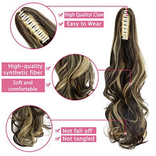 Load image into Gallery viewer, FXTYK Claw Ponytail Hair Extension Long Short Pony Tails Extensions Clip in on Ponytail Jaw/Claw Synthetic Straight Curly Hairpieces-Dark Brown Mix Ash Blonde-18inch