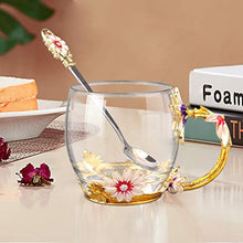 Load image into Gallery viewer, Wisolt Flower Tea Cup Glass Coffee Mugs with Lovely Spoon and Gift Box Personalised Gifts for Women Mum Teacher on Valentines Birthday Christmas Mother's Day Gifts for Her
