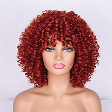 Load image into Gallery viewer, Colorfulpanda Curly Afro Wig for Black Women Natural High Heat Synthetic Hair wigs with Fringe Short Kinky Curly Full Wig Cosplay Party Daily Wear,Golden Red