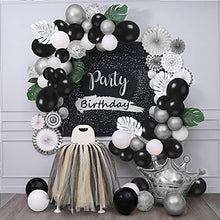 Load image into Gallery viewer, Black Silver Balloons Arch Kit , SIMSPEAR Party Decorations Balloons Garland with Silver Metallic, White, Black Silver Confetti Balloons Silver Palm Leaves for Party Birthday Decoration Baby Shower