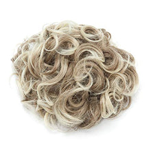Load image into Gallery viewer, Short Combs Messy Curly Wavy Hair Extensions Bun Piece Up Do Drawstring Ponytail Clip in Comb Hair Extensions Chignon Chestnut Brown Mix Medium Bleach Blonde