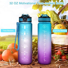 Load image into Gallery viewer, NAVTUE 1L Water Bottle with Straw, Sports Drinks Bottle with Time Markings, Leak Proof, Tritan BPA free, Dishwasher Safe, for School/Cycling/Running (BluePurple)
