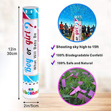 Load image into Gallery viewer, Gender Reveal Confetti Cannon Poppers 2 Pink and 2 Blue Boy or Girl 12 Inch Shooter with Biodegradable Confetti for Baby Gender Reveal Party Announcement