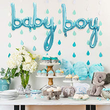 Load image into Gallery viewer, Elephant Baby Shower Decorations Boy, Welcome Baby Banner Bunting, Foil Letter Balloon Blue, MOMMY TO BE Sash, Elephants Cake Toppers, Pom Poms for Elephant Baby Shower Party Supplies