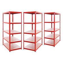 Load image into Gallery viewer, Garage Shelving Units: 180cm x 90cm x 60cm | Heavy Duty Racking Shelves for Storage - 3 Bay, Red 5 Tier (265KG Per Shelf), 1325KG Capacity | For Workshop, Shed, Office | 5 Year Warranty