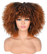 Load image into Gallery viewer, ANNIVIA 14inch Short Curly Afro Wigs for Black Women Afro Kinky Curly Wig with Bangs No Glue Full and Fluffy like a Bomb Full wig (Ombre Brown)