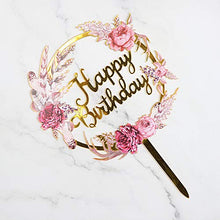 Load image into Gallery viewer, 3 Pcs Flowers Cake Toppers Acrylic Happy Birthday Cake Toppers Various Birthday Party Wedding Cake Decoration