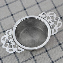 Load image into Gallery viewer, Tea Filter, Stainless Steel Tea Strainer with Bowl, Lace Double Handles Traditional Loose Leaf Tea Strainer Ultra Fine Mesh Tea Infuser (Silver)