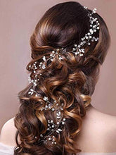 Load image into Gallery viewer, TOKERD 50cm Bridal Hair Vine for Wedding Crystal Hairband Silver Pearl Hair Accessories Rhinestones Hair Vine Headpieces Bride Hair Styling Accessories for Women Girls Ladies