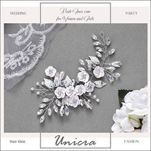 Load image into Gallery viewer, Unicra Flower Bride Wedding Hair Vine Silver Crystal Bridal Headband Leaf Headpiece Hair Accessories for Bridesmaid and Women