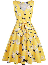 Load image into Gallery viewer, ihot Women's Vintage 1950s Classy Rockabilly Retro Floral Pattern Print Cocktail Evening Swing Party Dress, 275-yellow White, M