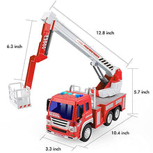 Load image into Gallery viewer, GizmoVine Kids Fire Engine Truck Toys with Lights and Sounds Extending Ladder 1:16 Friction Powered Cars Inertial Vehicles Educational Toy Gifts for 3+ Years Old Boys Girls Toddlers