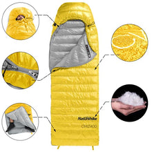 Load image into Gallery viewer, Naturehike Lightweight Down Sleeping Bags for Adults 220×85cm,550 Fill Power,1.95lbs Ultralight Compact Portable,Waterproof, Camping, Hiking, Backpacking With Compression Bag