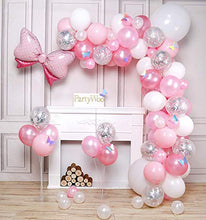 Load image into Gallery viewer, PartyWoo Pink Balloons, 100 pcs Pack of Pink Balloons, Pastel Pink Balloons, Silver Glitter Balloons, White Balloons, Bow Tie Foil Balloon and Laser Butterflies for Girl Baby Shower, Girl Birthday