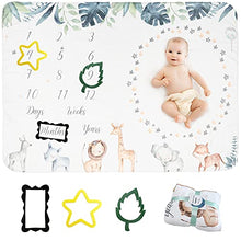 Load image into Gallery viewer, Taobeibei Baby Gift Monthly Milestone Blanket, Growth Tracking Mat of Baby, Soft Baby Flannel Blankets for Pictures, for Gifts, Jungle Safari Theme BoyGirl 130x100cm 300 Gram Weight(Jungle Animal)…