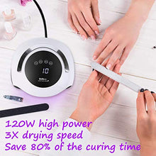 Load image into Gallery viewer, UV LED Nail Lamp, Professional Gel Nail Polish 120W Faster Nail Dryer for 4 Timer Setting Touch Screen Portable Handle, Automatic Sensor Nail Art Light Tools for Fingernail and Toenail