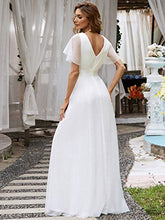 Load image into Gallery viewer, Ever-Pretty Women's V Neck Short Sleeve Empire Waist Tulle A Line Long Elegant Wedding Dresses White 12UK