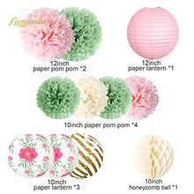 Load image into Gallery viewer, NICROLANDEE Butterfly Party Decorations -12PCS Green Pink Blooms Tissue Pom Poms Paper Lantern 3D Gold Confetti 50G for Garden Birthday Party, Fairy Party, Wedding, Baby Shower, Holiday, Home Decor