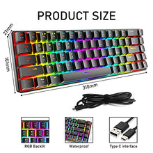 Load image into Gallery viewer, 60% Mechanical Gaming Keyboard Compact Type C Wired 68 Keys LED Backlit USB Waterproof Keyboard 18 Chroma RGB Backlight Full Anti-ghosting Keys Compatible With PS4/PS5/Xbox/PC(Black/Blue switch)