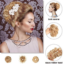 Load image into Gallery viewer, 3 Pieces Synthetic Bun Hairpiece Scrunchies Hair Bun Extensions Messy Curly Hair Scrunchies Hairpieces Synthetic Donut Updo Hair Pieces Synthetic Chignon with Elastic Rubber Band (Mixed Bleach Brown)