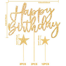 Load image into Gallery viewer, iZoeL 2 Sets Gold Cake Decoration Gold Cake Topper Happy Birthday Banner Confetti Balloon Stars Heart Cake Topper for Man Boys Women Girls Gold Theme Birthday Party Decor Hen Party(Gold)